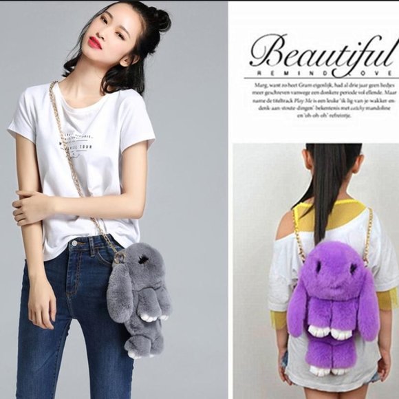 Kawaii Purple Plush Cute Rabbit Crossbody Bag/Backpack - Picture 12 of 13